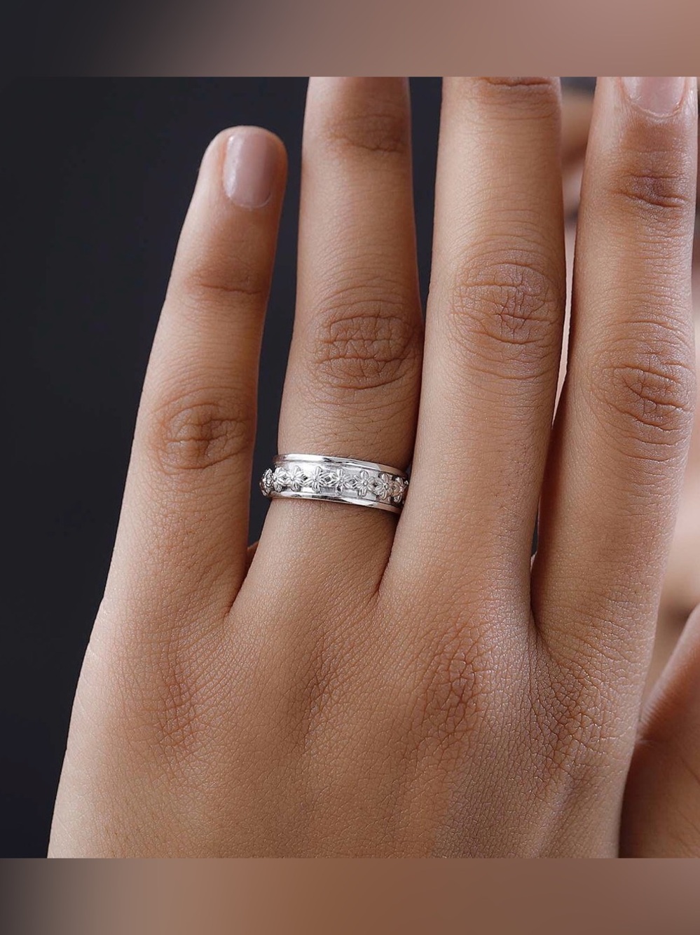 Sterling Silver Floral Spinner Band Ring